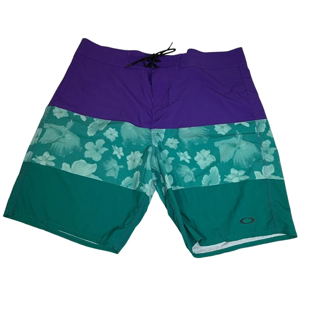 Oakley Mens Performance Fit Board Shorts Purple Teal Floral FOA403825 Size 40